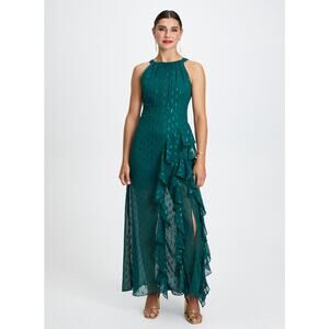 Betsy & Adam Clip-Dot Tiered Ruffled formal Gown in Green size 14 NWT Elegant